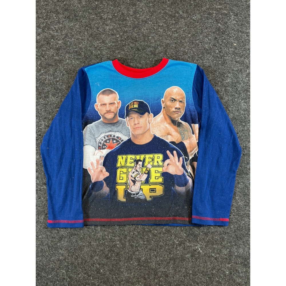 WWE Kids John Cena The Rock CM Punk Long Sleeve Graphic Tee Blue Boys Small